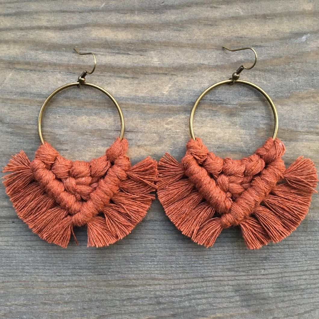 Large Square Knot Earrings - Burnt Orange & Bronze