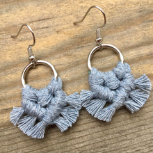 Load image into Gallery viewer, Micro Fringe Round Earrings - Raw Denim &amp; Silver
