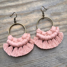 Load image into Gallery viewer, Small Fringe Earrings - Dusty Blush Pink &amp; Bronze
