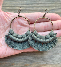 Load image into Gallery viewer, Large Fringe Earrings - Army Green &amp; Bronze
