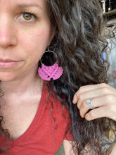 Load image into Gallery viewer, Large Square Knot Earrings - Berry Pink &amp; Silver
