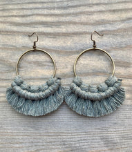 Load image into Gallery viewer, Large Fringe Earrings - Army Green &amp; Bronze
