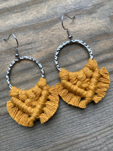 Load image into Gallery viewer, Small Square Knot Fringe Earrings - Mustard &amp; Silver
