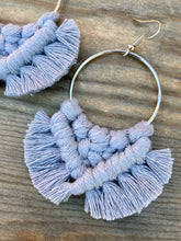 Load image into Gallery viewer, Large Square Knot Fringe Earrings - Gray &amp; Silver
