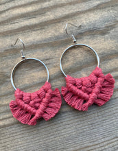 Load image into Gallery viewer, Medium Square Knot Fringe Earrings - Dark Rose Pink

