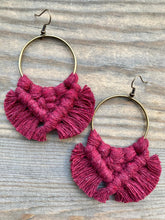 Load image into Gallery viewer, Large Square Knot Earrings - Burgundy &amp; Bronze
