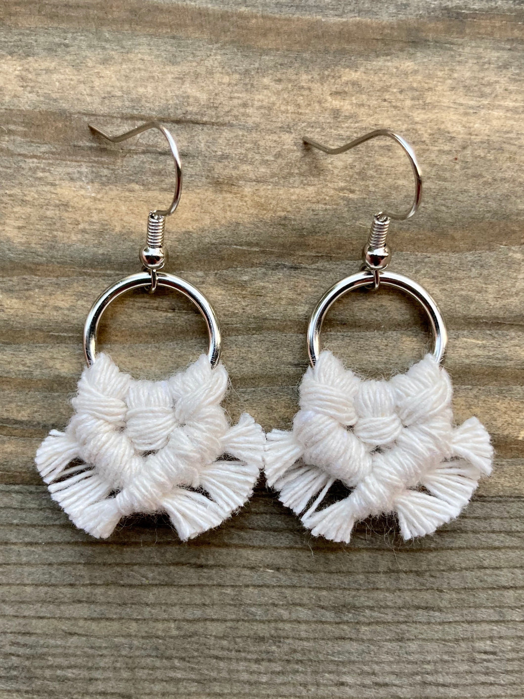 Micro Fringe  Round Earrings - Natural & Silver