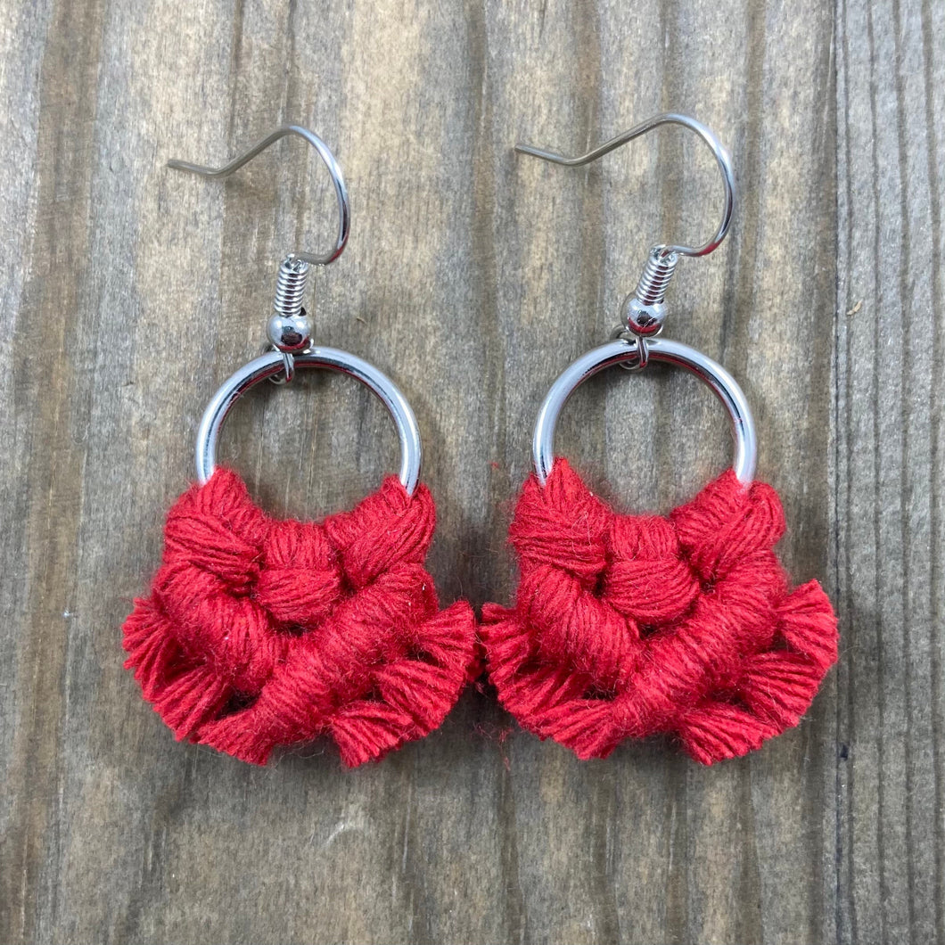 Micro Fringe Round Earrings - Red & Silver