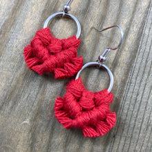 Load image into Gallery viewer, Micro Fringe Round Earrings - Red &amp; Silver
