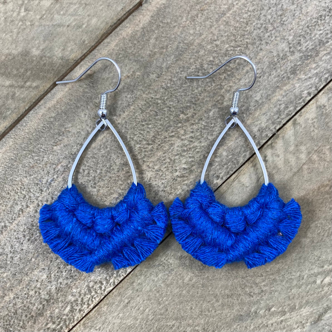 Small Teardrop Fringe Earrings - Cobalt Blue