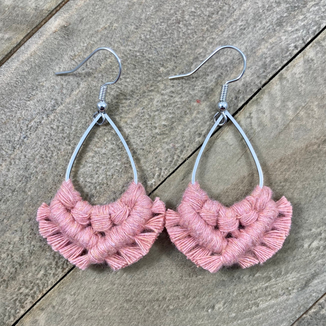 Small Teardrop Fringe Earrings - Blush Pink
