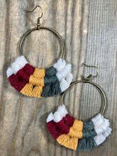 Load image into Gallery viewer, Multicolored Fringe Earrings Lg - Natural, Burgundy, Marigold, Army Green
