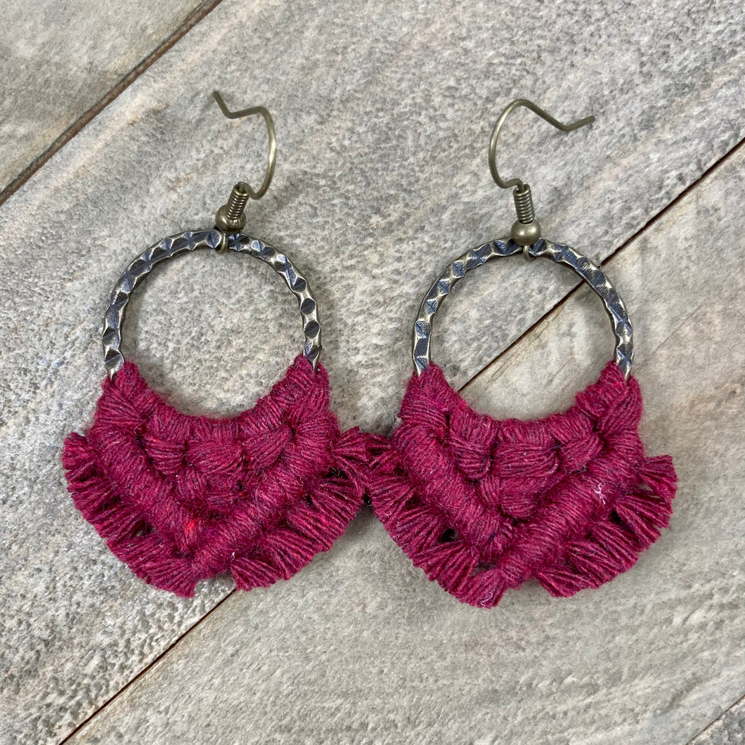 Small Square Knot Earrings - Burgundy & Bronze