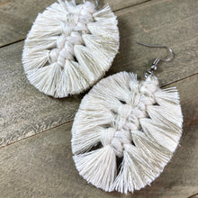 Load image into Gallery viewer, Boho Feather Fringe Earrings - Natural &amp; Silver
