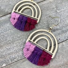 Load image into Gallery viewer, Brass Rainbow Earrings - Pink, Purple, Burgundy
