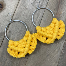 Load image into Gallery viewer, Large Square Knot Earrings - Bright Yellow &amp; Silver

