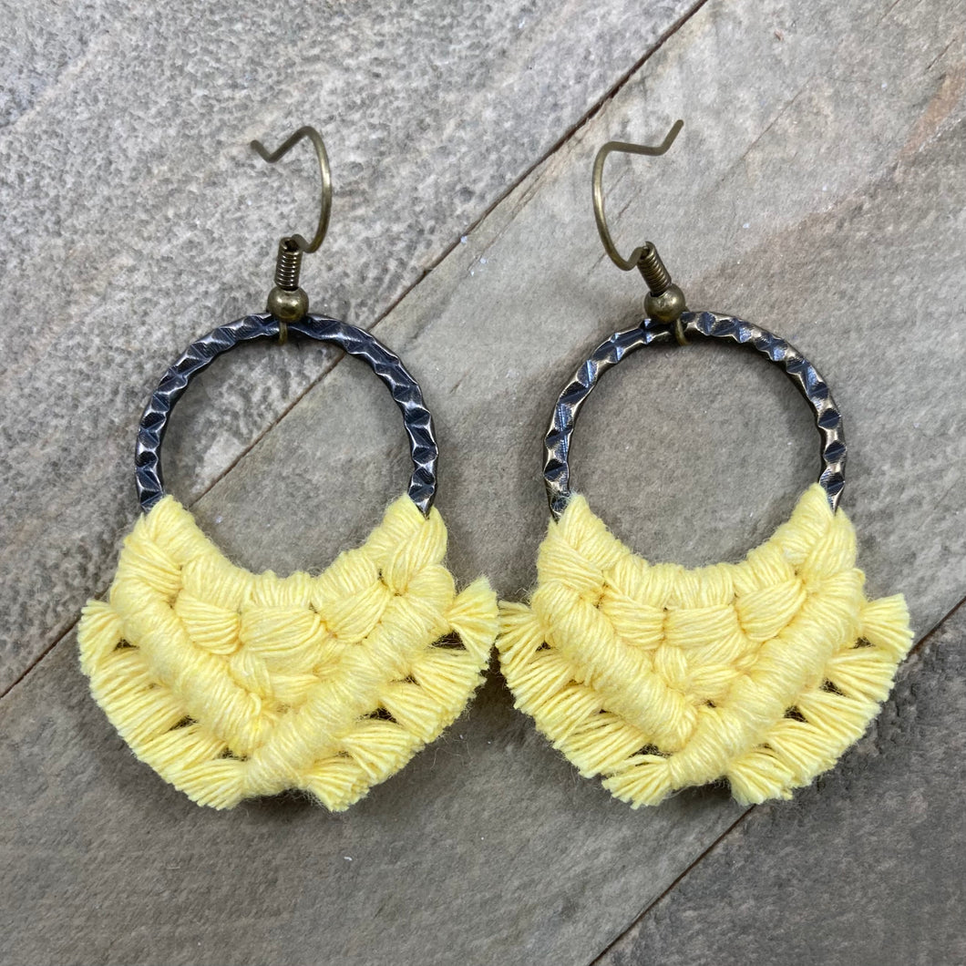 Small Square Knot Fringe Earrings -  Yellow & Bronze