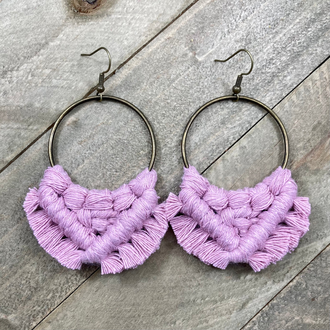 Large Square Knot Earrings - Dusty Pink & Bronze