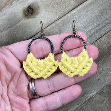 Load image into Gallery viewer, Small Square Knot Fringe Earrings -  Yellow &amp; Bronze
