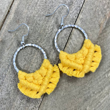 Load image into Gallery viewer, Small Square Knot Fringe Earrings - Bright Yellow &amp; Silver
