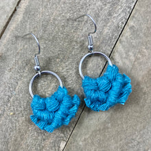 Load image into Gallery viewer, Micro Fringe Round Earrings - Turquoise Blue &amp; Silver
