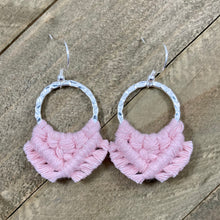Load image into Gallery viewer, Square Knot Fringe Earrings - Baby Pink &amp; Hammered Silver
