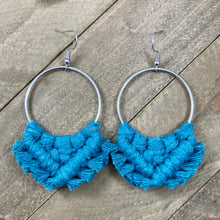 Load image into Gallery viewer, Large Square Knot Fringe Earrings - Turquoise &amp; Silver
