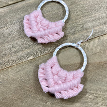 Load image into Gallery viewer, Square Knot Fringe Earrings - Baby Pink &amp; Hammered Silver
