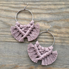 Load image into Gallery viewer, Large Square Knot Earrings - Dusty Mauve &amp; Silver
