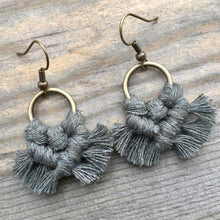 Load image into Gallery viewer, Micro Fringe Round Earrings - Army Green &amp; Bronze
