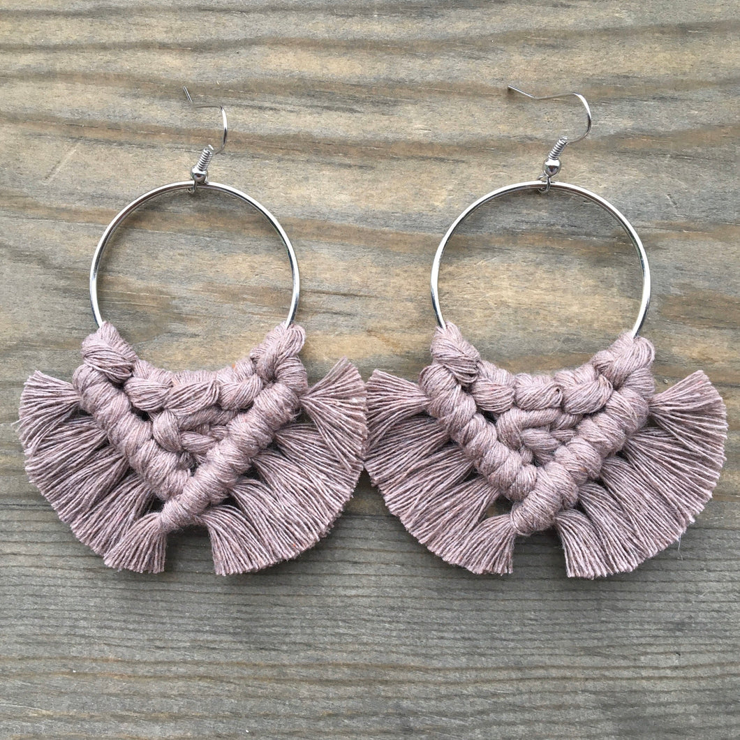 Large Square Knot Earrings - Dusty Mauve & Silver