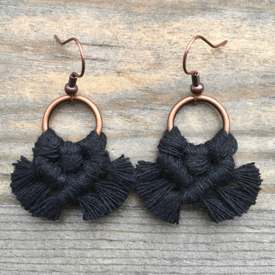 Micro Fringe  Round Earrings - Black & Copper