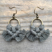 Load image into Gallery viewer, Micro Fringe Round Earrings - Army Green &amp; Bronze

