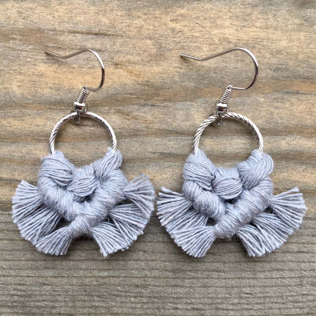 Micro Round Fringe Earrings - Gray & Silver