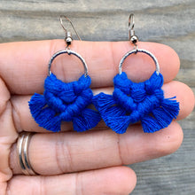 Load image into Gallery viewer, Micro Fringe Round Earrings - Blue &amp; Silver
