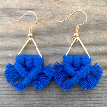 Load image into Gallery viewer, Micro Fringe Triangle Earrings - Blue &amp; Gold
