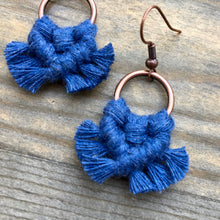 Load image into Gallery viewer, Micro Fringe Round Earrings - Denim Blue &amp; Copper
