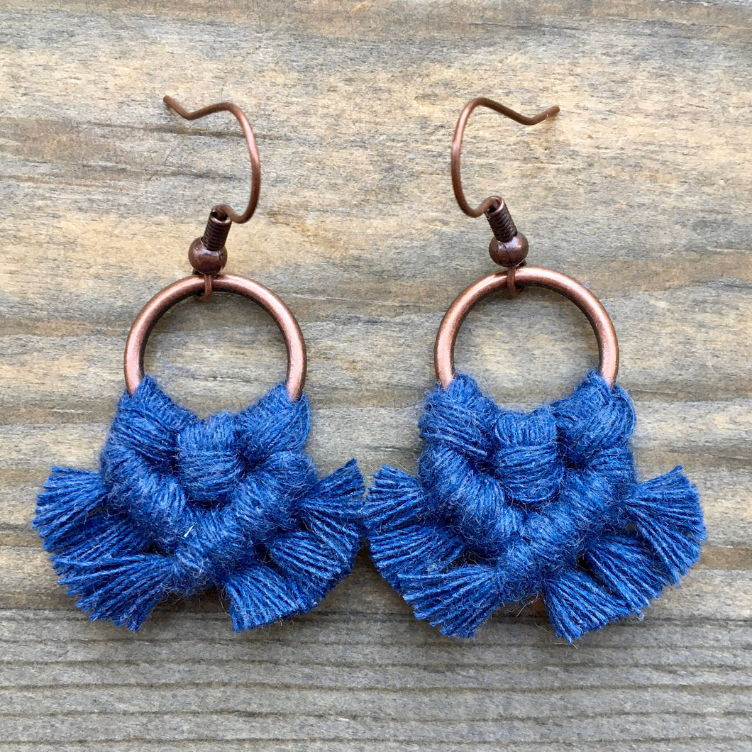 Micro Fringe Round Earrings - Denim Blue & Copper