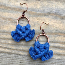 Load image into Gallery viewer, Micro Fringe Round Earrings - Denim Blue &amp; Copper
