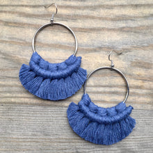 Load image into Gallery viewer, Large Fringe Earrings - Denim Blue &amp; Silver

