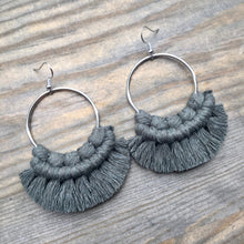 Load image into Gallery viewer, Large Fringe Earrings - Army Green &amp; Silver
