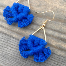 Load image into Gallery viewer, Micro Fringe Triangle Earrings - Blue &amp; Gold

