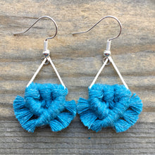 Load image into Gallery viewer, Triangle Fringe Earrings - Blue &amp; Silver
