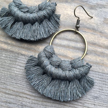 Load image into Gallery viewer, Small Macrame Earrings - Army Green &amp; Bronze
