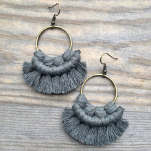 Load image into Gallery viewer, Small Macrame Earrings - Army Green &amp; Bronze
