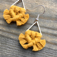 Load image into Gallery viewer, Micro Fringe Triangle Earrings - Golden Mustard &amp; Silver
