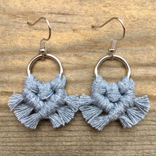 Load image into Gallery viewer, Micro Fringe Round Earrings - Raw Denim &amp; Silver

