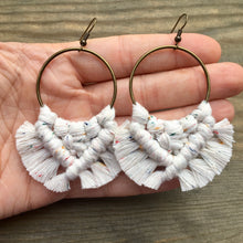 Load image into Gallery viewer, Large Square Knot Fringe Earrings - Rainbow Dust &amp; Bronze
