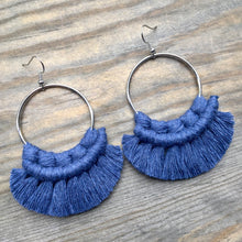 Load image into Gallery viewer, Large Fringe Earrings - Denim Blue &amp; Silver
