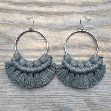 Load image into Gallery viewer, Large Fringe Earrings - Army Green &amp; Silver
